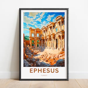 Éfeso Travel Print - Cartel de Éfeso, Arte de la pared de Turquía, Presente enmarcado, Regalo Turquía presente