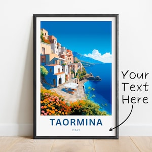 Personalized Taormina Travel Print - Taormina poster, Italy Wall Art, Framed present, Gift Italy Present