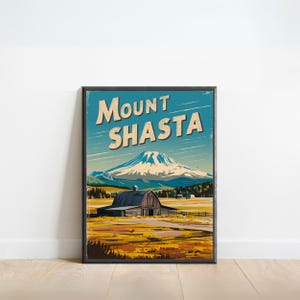 Mount Shasta Vintage Travel Poster - Mount Shasta Print, California Wall Art, Framed, Gift California Present