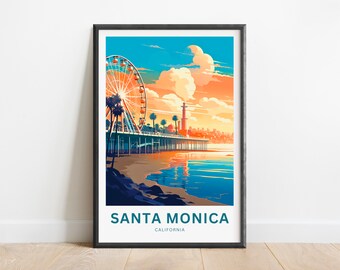 サンタモニカ旅行プリント - サンタモニカポスター、カリフォルニアウォールアート、額入りプレゼント、ギフトカリフォルニアプレゼント