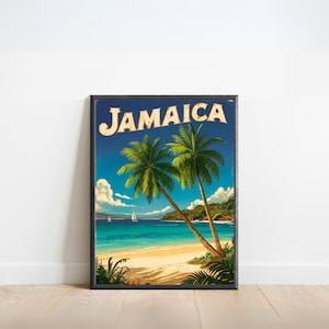 Jamaica Vintage Travel Poster - Jamaica Print, Caribbean Wall Art, Framed, Gift United States Present