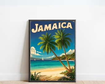 Jamaica Vintage Travel Poster - Jamaica Print, Caribbean Wall Art, Framed, Gift United States Present