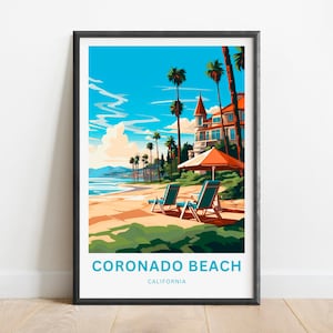 Impressão de viagem de Coronado - pôster de Coronado Valley, arte de parede da Califórnia, presente emoldurado, presente presente da Califórnia
