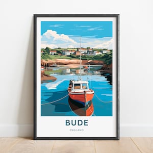 Bude Travel Print - Bude Cornwall Poster, Cornwall, England Wall Art, Framed present, Gift England Present
