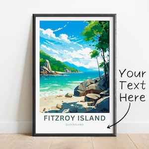Personalized Fitzroy Island Travel Print -Fitzroy poster, Queensland, Australia Wall Art, Framed present, Gift Australia Present,Custom Art
