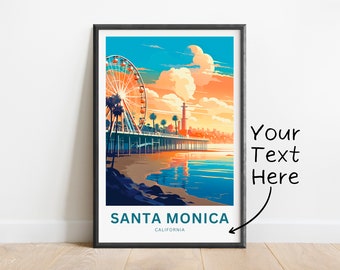 パーソナライズされたサンタモニカ旅行プリント - サンタモニカポスター、カリフォルニアウォールアート、額入りプレゼント、ギフトカリフォルニアプレゼント
