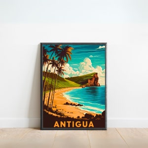 Antigua Vintage Travel Poster - Antigua Print, Caribbean Wall Art, Framed, Gift Caribbean Antigua & Barbuda Present