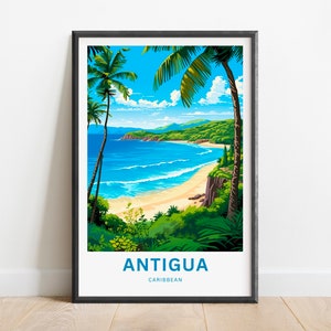 Antigua Travel Print - Antigua poster, Caribbean Wall Art, Framed present, Gift Antigua & Barbuda Antigua Present, Personalized Text