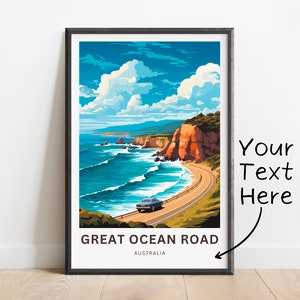 Impresión personalizada de viaje de Great Ocean Road - Cartel de Great Ocean Road, arte de la pared de Australia, presente enmarcado, regalo Australia presente