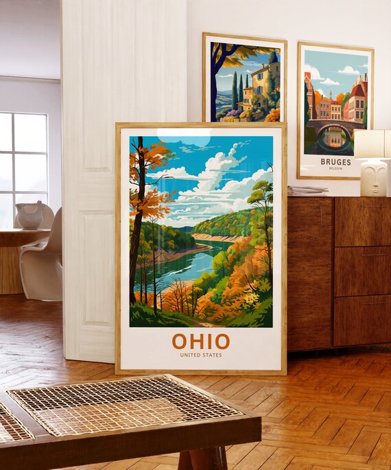 Ohio Travel Print - Ohio Poster, United States Wall Art, Framed