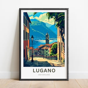 Lugano Travel Print - Lugano poster, Switzerland Wall Art, Framed present, Gift Switzerland Present, Customized your text