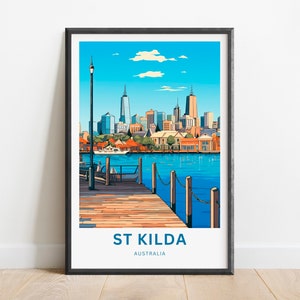St Kilda Travel Print - St Kilda poster, Australia Wall Art, Framed present, Gift Australia Present