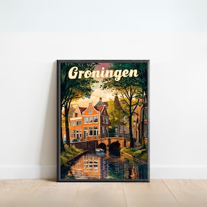 Groningen Vintage Travel Poster - Groningen print, Netherlands Wall Art, Framed present, Gift Netherlands Present