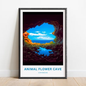 Tier Blumenhöhle Reise Druck - Tier Blumenhöhle Poster, Karibik Wand Kunst, gerahmt Geschenk, Geschenk Karibik Geschenk