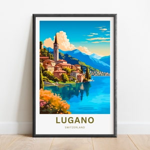 Lugano Travel Print - Lugano poster, Switzerland Wall Art, Framed present, Gift Switzerland Present, Customized your text