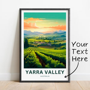 Impressão de viagem personalizada do Vale do Yarra - pôster do Vale do Yarra, arte de parede da Austrália, presente emoldurado, presente da Austrália