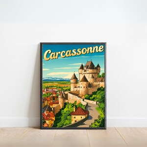 Carcassonne Vintage Reiseplakat - Carcassonne Druck, Frankreich Wandkunst, gerahmt, Geschenk Frankreich vorhanden