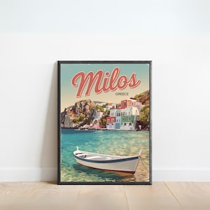 Milos Island Vintage Travel Poster - Milos Island print, Kenya Wall Art, Framed present, Gift Africa Present