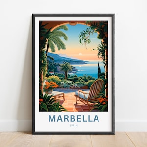 Marbella reisafdruk - Marbella poster, Spanje muurkunst, ingelijst cadeau, cadeau Spanje cadeau