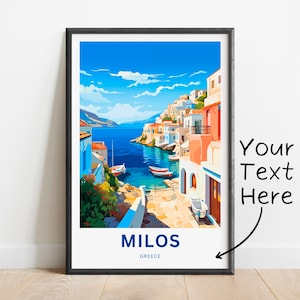 Personalized Milos Travel Print - Milos poster, Greek island Wall Art, Framed present, Gift Greece Present