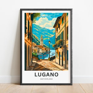 Lugano Travel Print - Lugano poster, Switzerland Wall Art, Framed present, Gift Switzerland Present, Customized your text