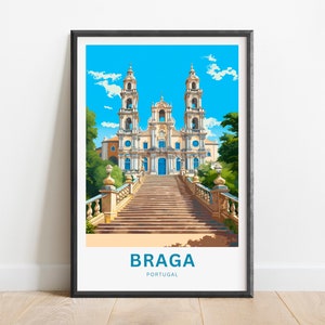 Braga Travel Print - Braga Poster, Portugal Wall Art, Framed present, Gift Portugal Present