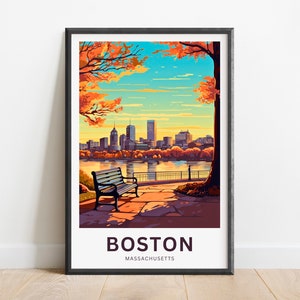Boston Travel Print - Boston poster, Massachusetts Wall Art, Framed present, Gift Massachusetts Present