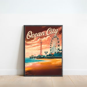 Ocean City Vintage Travel Poster - Ocean City print, Maryland Vintage Wall Art, Framed present, Gift Maryland Present