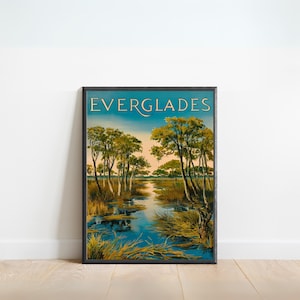 Poster di viaggio vintage delle Everglades - Stampa delle Everglades, arte da parete della Florida, incorniciato, regalo Florida presente