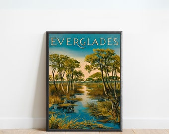 Everglades Vintage Reiseplakat - Everglades Druck, Florida Wandkunst, gerahmt, Geschenk Florida Geschenk