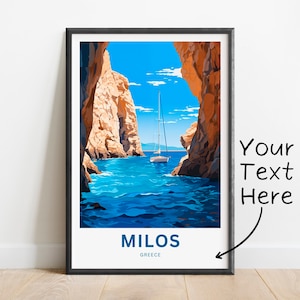 Personalized Milos Travel Print - Milos poster, Greek island Wall Art, Framed present, Gift Greece Present