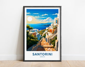 Santorini Travel Print - Santorini poster, Greece Wall Art, Framed present, Gift Greece Present