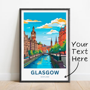 Personalized Glasgow Travel Print - Glasgow poster, Scotland Wall Art, Framed present, Gift Scotland Present
