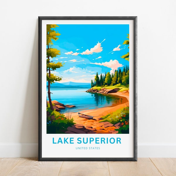 Lake Superior Travel Print - Lake Superior Poster, Lake Superior Wandkunst, Gerahmtes Geschenk, Geschenk USA Geschenk