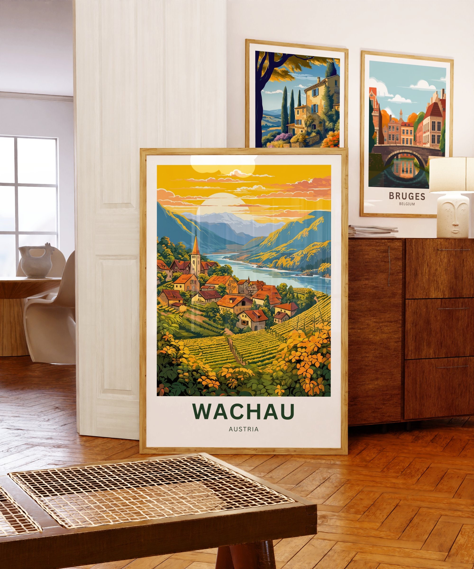 1949 Wood Frame Vintage Poster ポスター Wachau Travel Print - Wachau Poster, Austria Wall Art, Framed