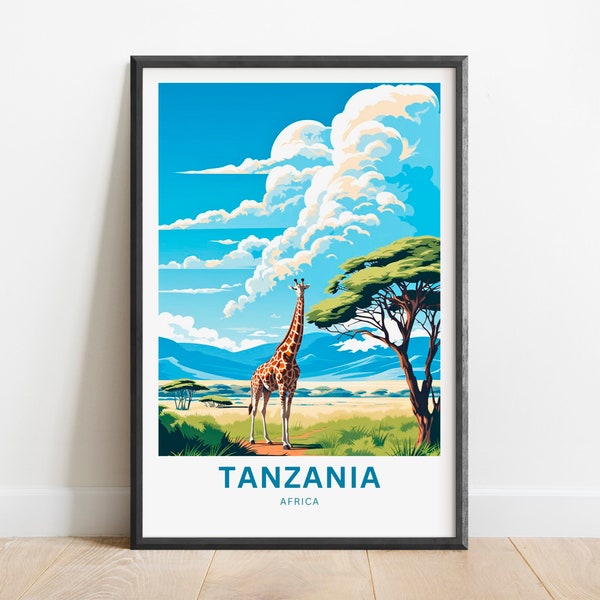 Tanzania Travel Print - Tanzania poster, Ngorongoro Wall Art, Framed present, Gift Africa Present