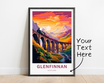 Personalisierung Glenfinnan Reise-Druck - Glenfinnan Plakat, schottische Wand-Kunst, gerahmtes Geschenk, schottisches Geschenk