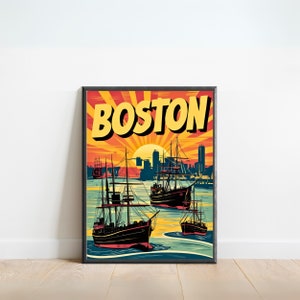 Boston Retro Travel Poster, Boston print, USA Wall Art, Framed present, Gift United States Present