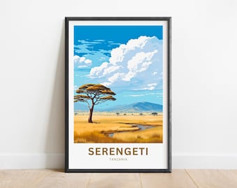 Tanzania Wall Art Print: Serengeti Wildlife Scene (Minimalist Style)