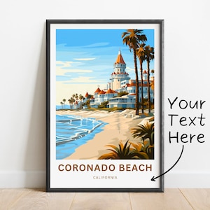 Impressão de viagem personalizada de Coronado - pôster de Coronado Valley, arte de parede da Califórnia, presente emoldurado, presente da Califórnia