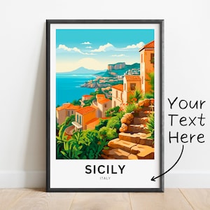 Personalized Sicily Travel Print - Sicily poster, Italy Wall Art, Framed present, Gift Italy Present