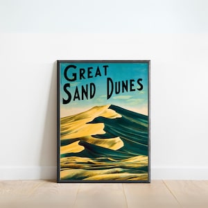 Great Sand Dunes Vintage Travel Poster - Great Sand Dunes Print, Colorado Wall Art, Framed, Gift National Park Colorado Present