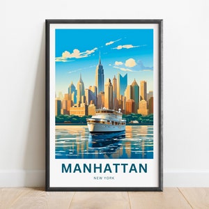 Manhattan Travel Print - Manhattan poster, New York Wall Art, Framed present, Gift New York Present