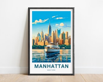 Manhattan Travel Print - Manhattan Poster, New York Wall Art, gerahmtes Geschenk, Geschenk New York