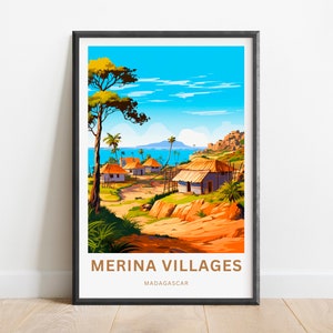 Merina Villages Travel Print - Merina Villages Madagascar poster, Africa Wall Art, Framed present, Gift Madagascar Present