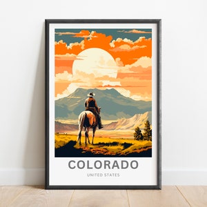 Colorado Travel Print - Colorado Cowboy poster, United States Wall Art, Framed present, Gift United States Present
