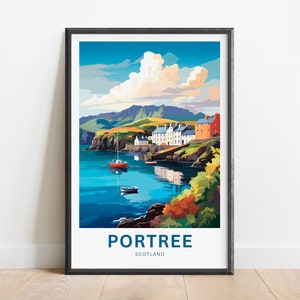 Portree Travel Print - Portree poster, Scotland Wall Art, Framed present, Gift Scotland Present