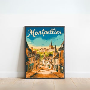 Affiche de voyage vintage Montpellier, impression Montpellier, art mural France, cadeau encadré, cadeau France