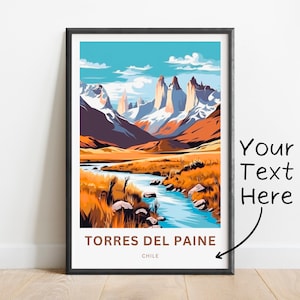 Personalized Torres del Paine Travel Print - Torres del Paine poster, Chile Wall Art, Framed present, Gift Chile Present