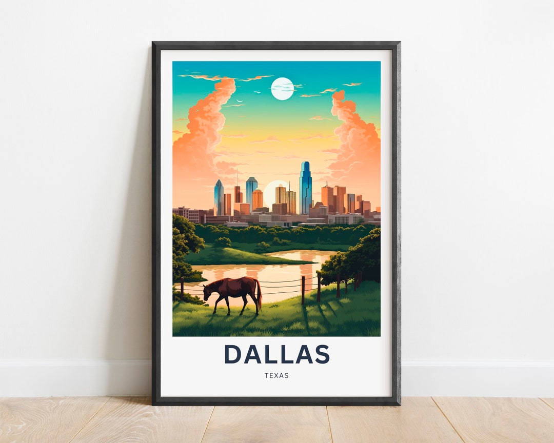 Dallas Travel Print - Dallas Poster, Texas Wall Art, Framed Present ...